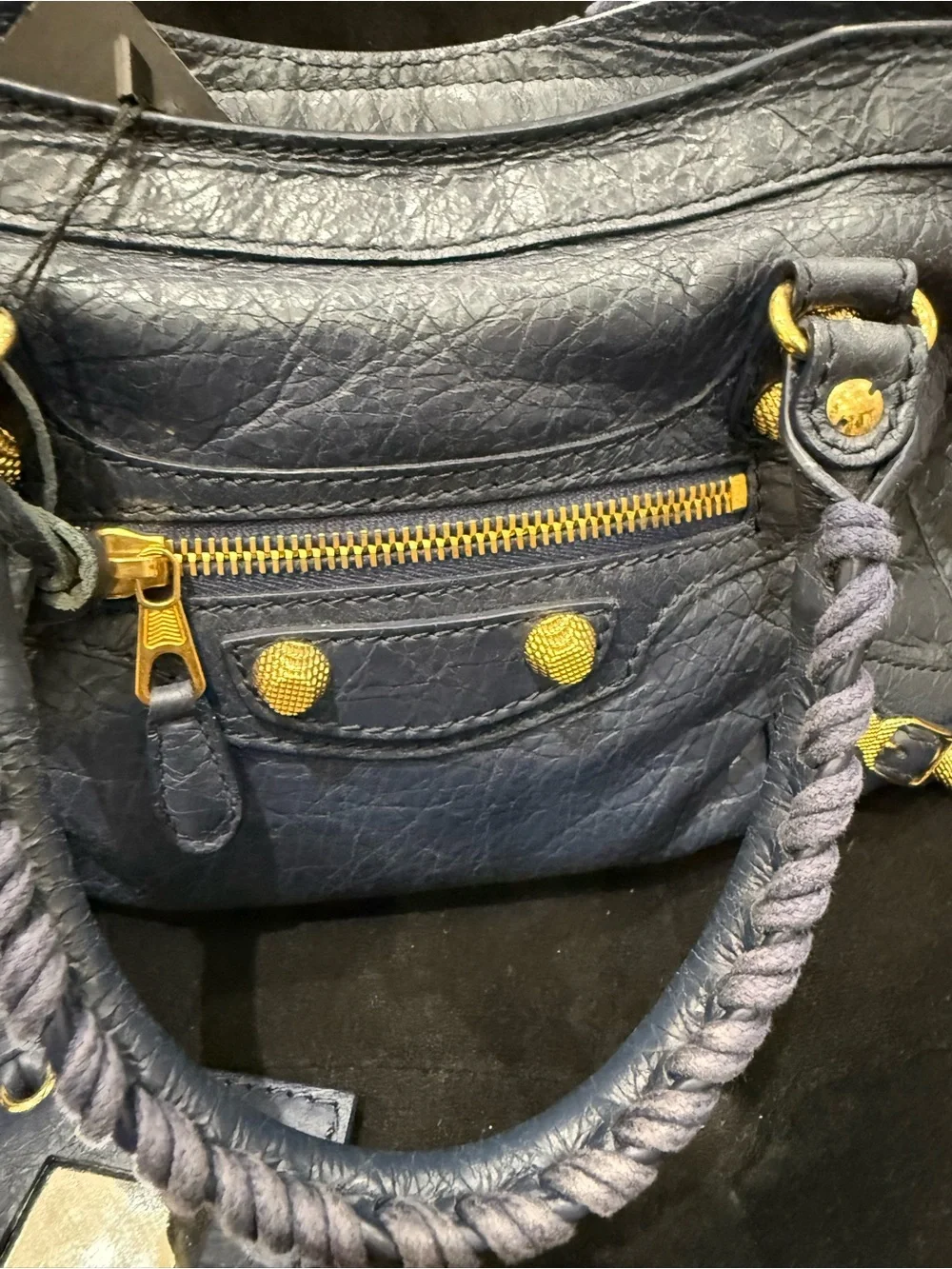 Balenciaga Navy Blue Leather Satchel with Gold Hardware - Picture 6 of 8